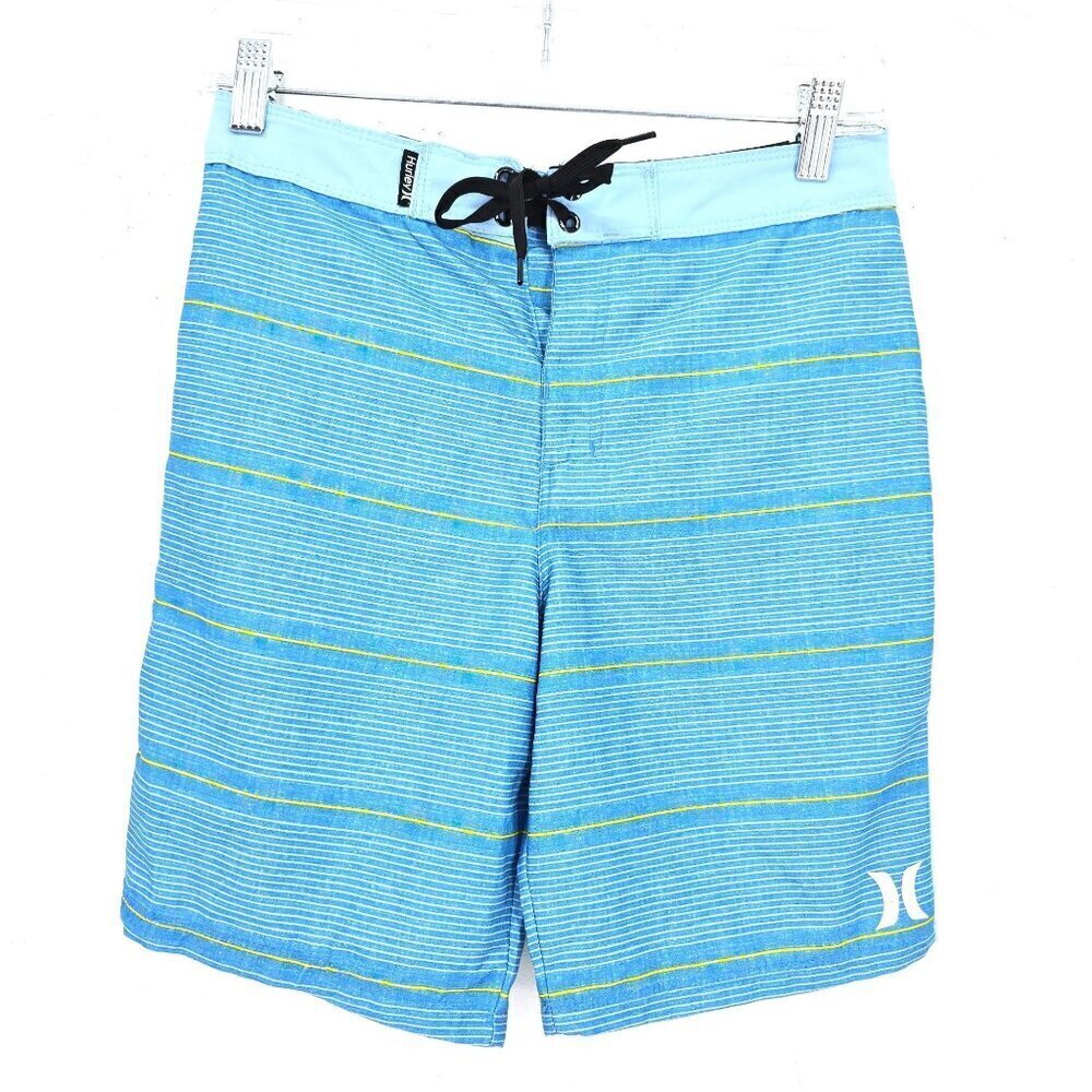 NWT Hurley Kids Light BLue Striped Board Swim Shorts Youth Size 12 Waist 26"